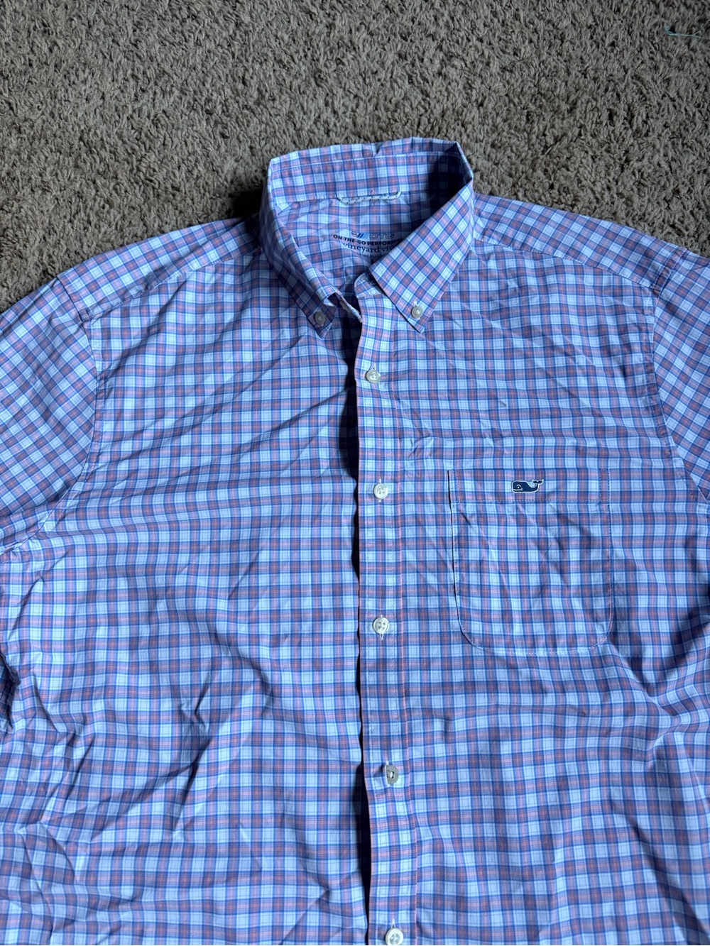 Vineyard Vines OTG Button Down Shirt Large Whale On The Go Performance Plaid